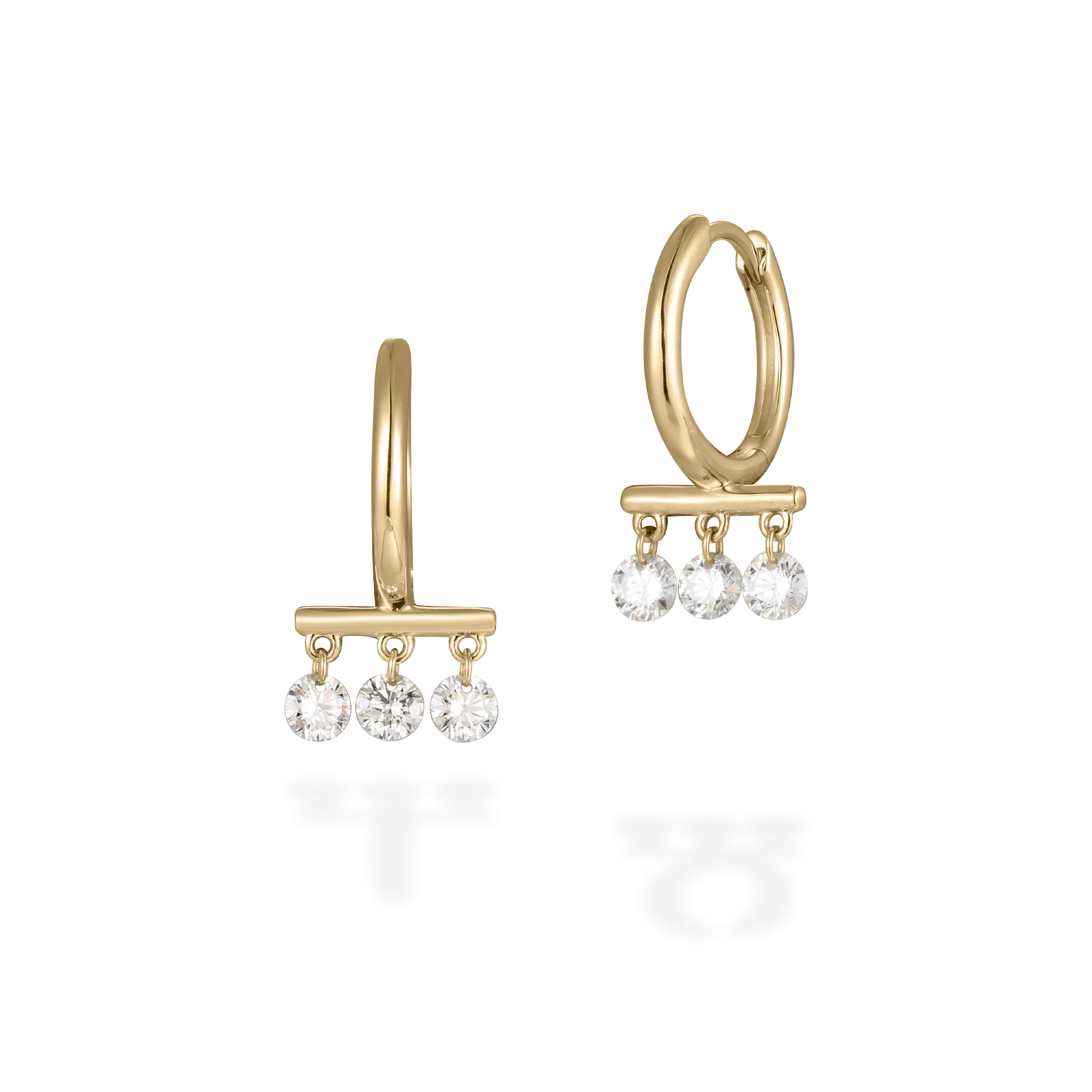 Team horizontal diamond hoop earrings 7mm